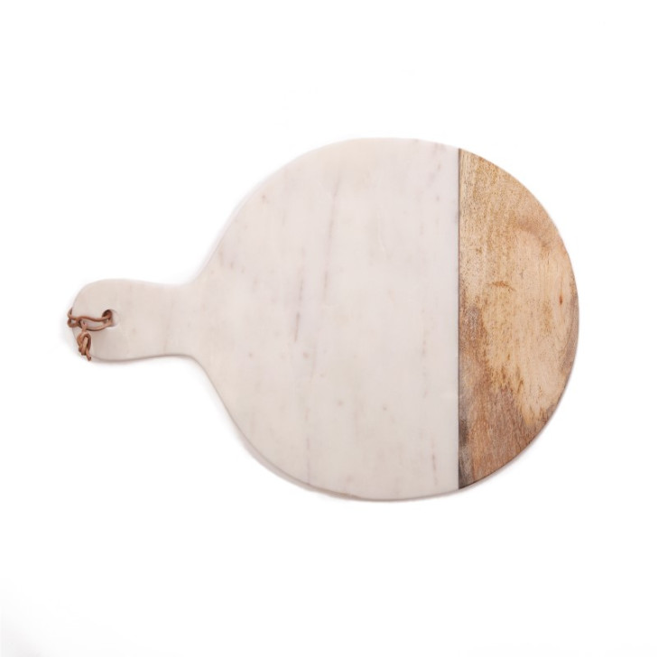 SIMLA - Planche ronde marbre blanc et bois