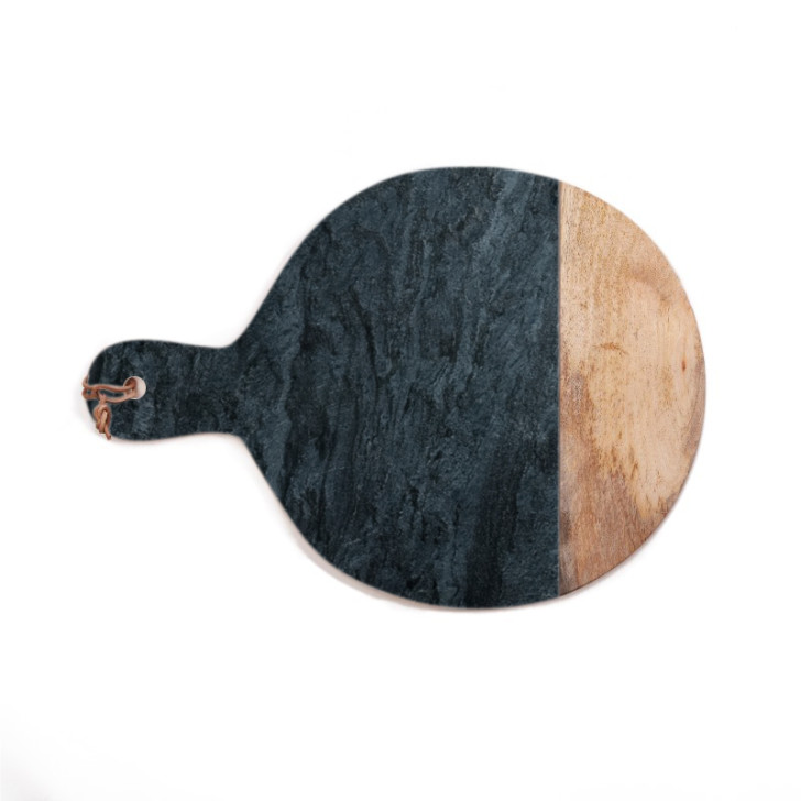 SIMLA - Planche ronde marbre noir et bois