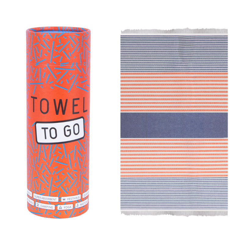 Serviette lignée orange/bleu &quot;Towel to go&quot;