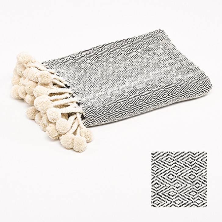 Plaid en coton à pompons (coton)